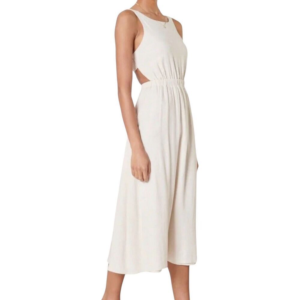 New Sugarlips Ivory Linen Blend Midi Dress Women’s Large De La Cruz Open Back